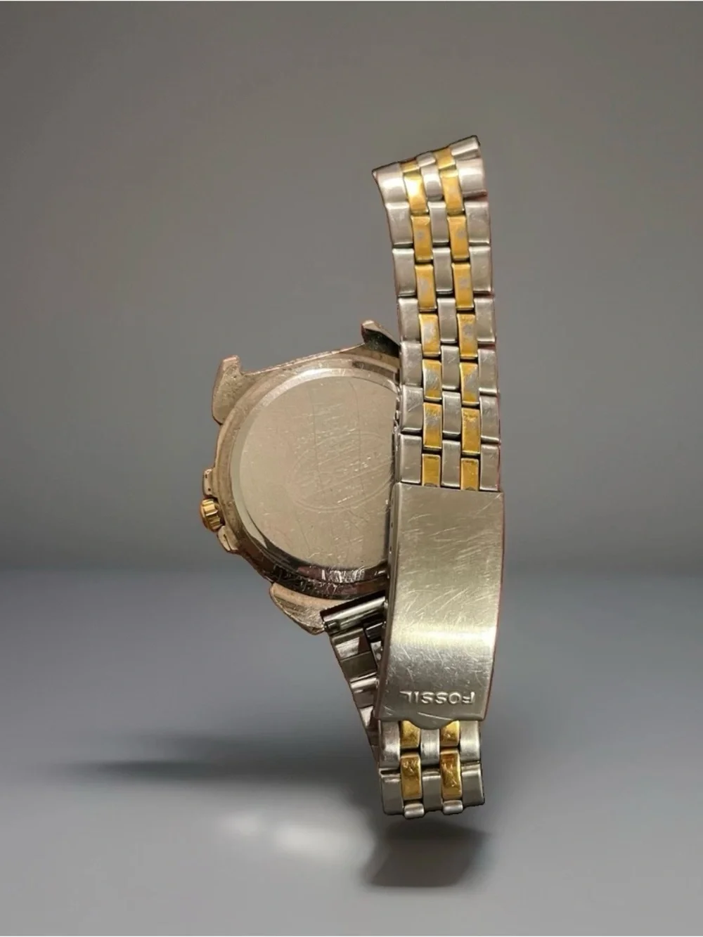 Vintage Fossil Two-Tone Green Dial Chronograph Watch